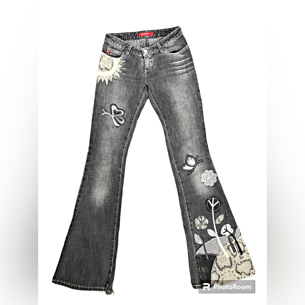 Miss Sixty Vintage Flair Low Rise Jeans Peace Flower patchwork in Dark Grey - 24